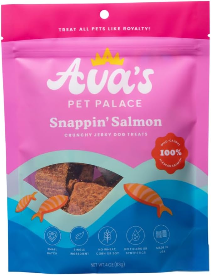 Ava’s Pet Palace Snappin’ Salmon – Air-Dried Wild-Caught Salmon Jerky Dog Treats | Sustainable, High-Protein, Single-Ingredient, Grain-Free Chews | Healthy, Crunchy, No Preservatives | Made in the USA