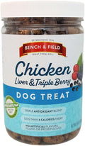 Bench & Field Holistic Natural Chicken Liver & Triple Berry Dog Treats (Pack of 2) | Crunchy Bone-Shaped Bites | Antioxidant Blend, (2) 10-Ounce Bottles