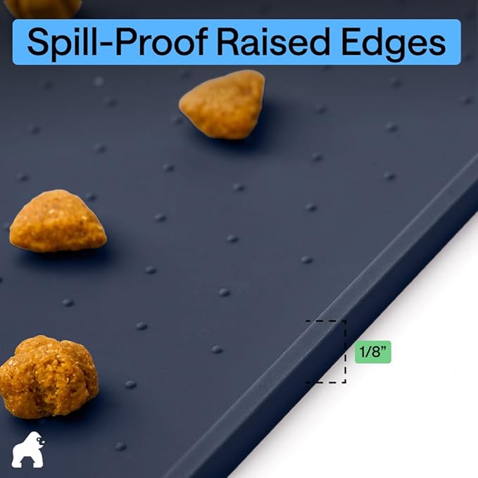 GORILLA GRIP 100% Waterproof Raised Edge BPA Free Silicone Pet Feeding Mat, Dog Cat Food Mats Contain Spills Protects Floors, Placemats for Cats and Dogs Water Bowl, Pets Accessories 16x10, Navy