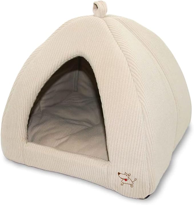 Best Pet Supplies Cat Bed for Indoor Cat, Domed Tent House with Removable Pillow, Covered Cat Cave for Small Dog, Puppies and All Breeds of Cats - Corduroy Beige1, 19 x 19 x H:19"