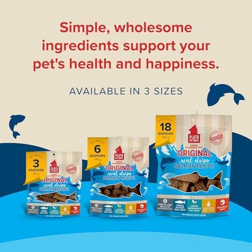 PLATO Pet Treats Real Strips - Air-Dried Meat Bars for Dogs - Delicious, Limited Ingredient Dog Treats - Grain Free Dog Treats - Original Real Strips Salmon 18oz - 2 Pack