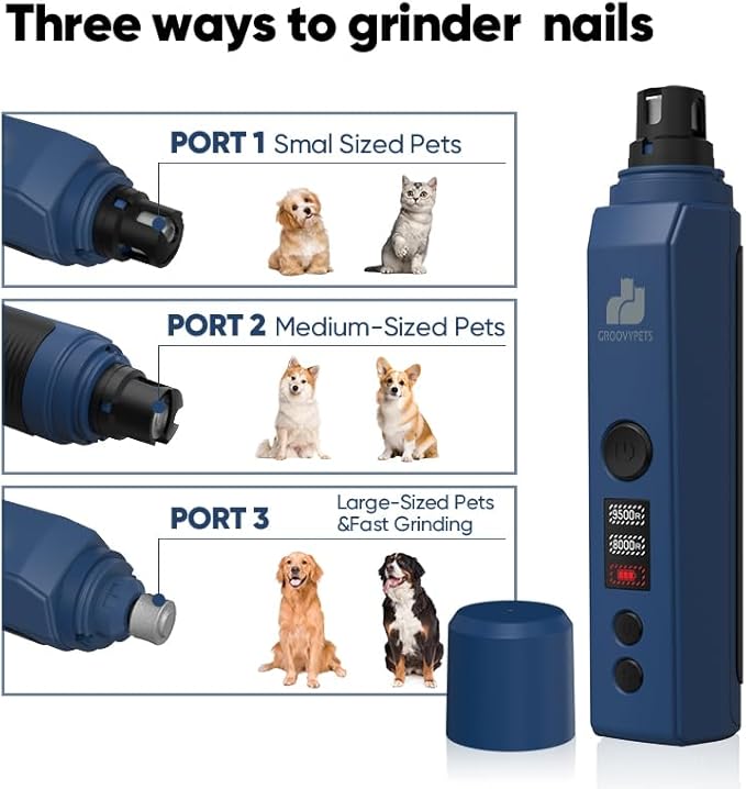 Ultra Quiet Electric Pet Nail Grinder with LCD Display, Dual LED Lights, USB Rechargeable, Midnight Blue