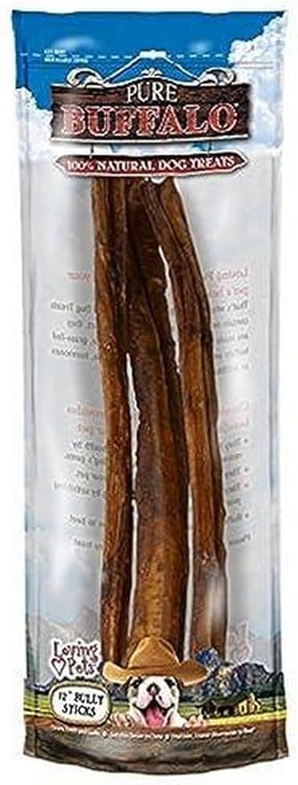Loving Pets Pure Buffalo 12-Inch Bully Stick Dog Treat, 3-Pack
