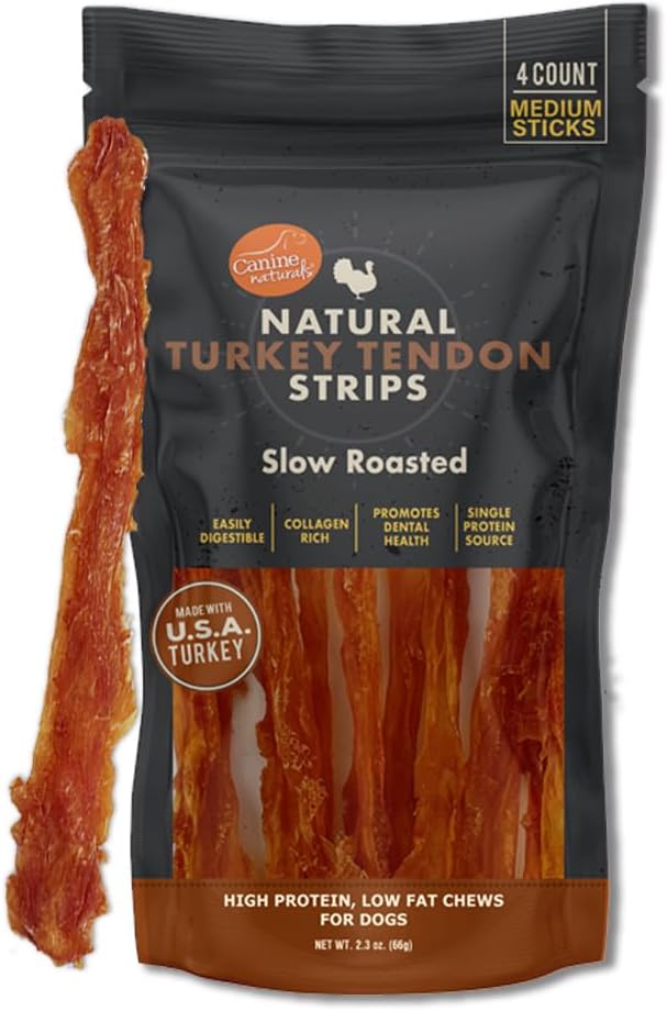 Canine Naturals Natural Turkey Tendon Strips - Slow Roasted Treats for Dogs - 3oz