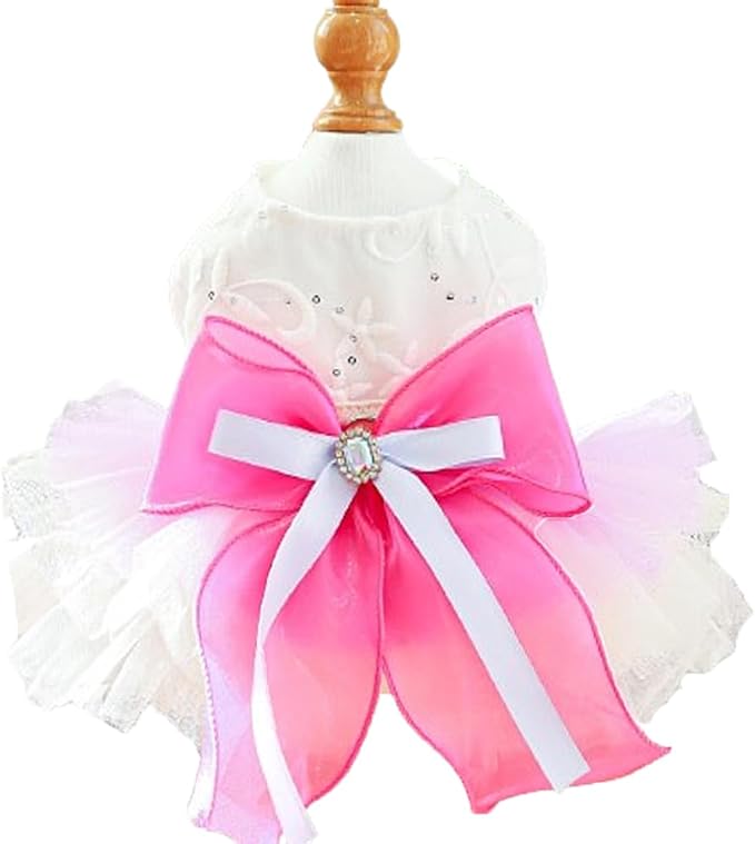 ANIAC Fancy Small Dog Dress, Bow Knot Girl Puppy Clothes, Cat Princess Dress, Spring Dog Clothes Female, Formal Pet Pary Outfit for Wedding Birthday Valentines (Red Bow, X-Large)