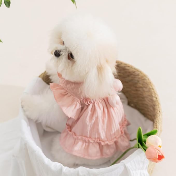 Adorable Ruffles Dog Dress with Bow Cute Pet Clothes for Small Medium Dogs Summer Pet Skirt Soft Breathable