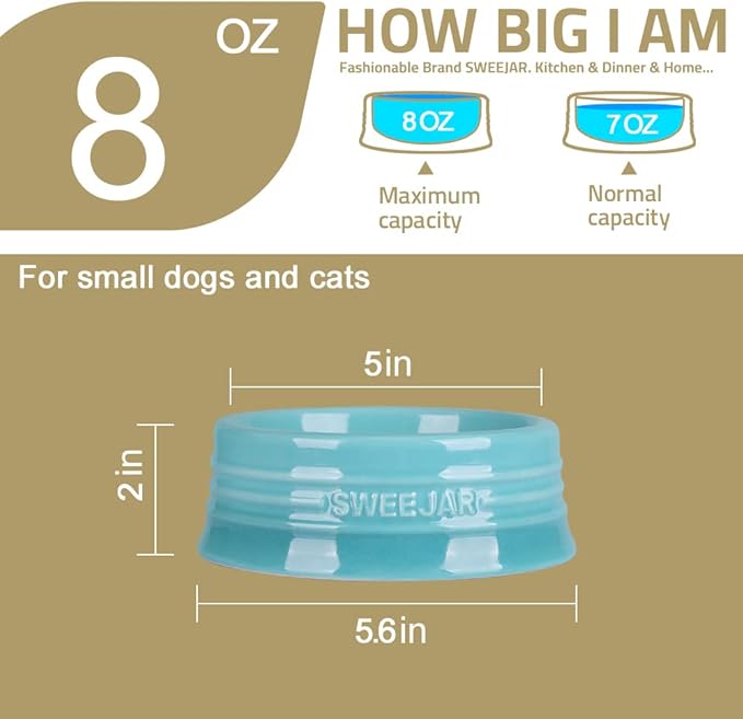 Sweejar Gradient Dog Bowl, Ceramic Dog Food Dish for Puppy and Kitten, Porcelain Pet Bowl for Food and Water 8 oz (Gradient Pink)