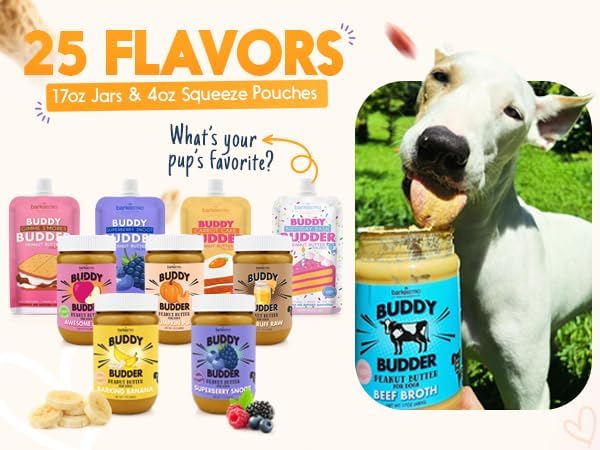 BUDDY BUDDER 3 Pack Pumpkin Pup Squeeze Packs, 100% Natural Dog Peanut Butter, Healthy Peanut Butter Dog Treats, Made in USA, (4oz Packs)