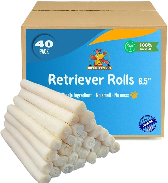 Brazilian Pet Natural Treats Rawhide Rolls Dog Chews Bones 6.5" for Pups and Small Dogs (40 Count)