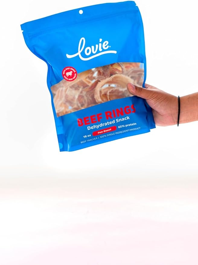 Lovie Treats Beef Trachea for Dogs | Air Dried Trachea Dog Chews | Single Ingredient | Rawhide Free Dental Chew | Grain Free | All Breeds