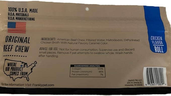 Frankly Chicken Flavor Beef Chew Dog Retriever Rolls Pack of 4 100% U.S.A Made