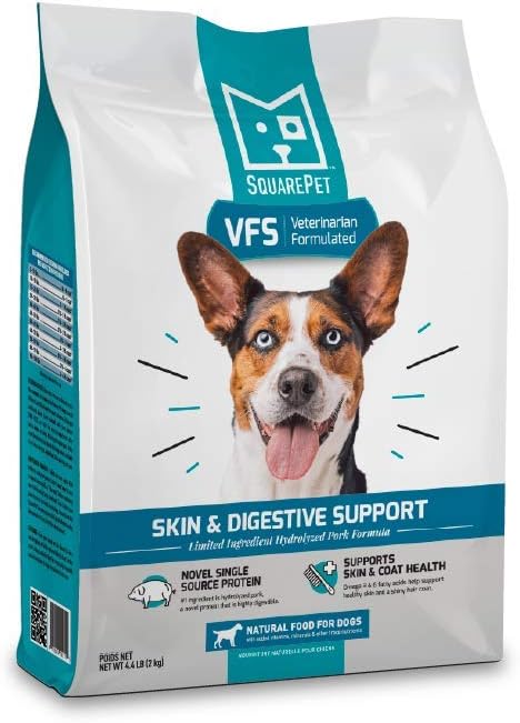 SquarePet Veterinarian Formulated Solutions Hydrolyzed Protein Skin and Digestive Support Dry Dog Food, Help with Hot Spots, Itchiness Pork Flavor 4.4lbs
