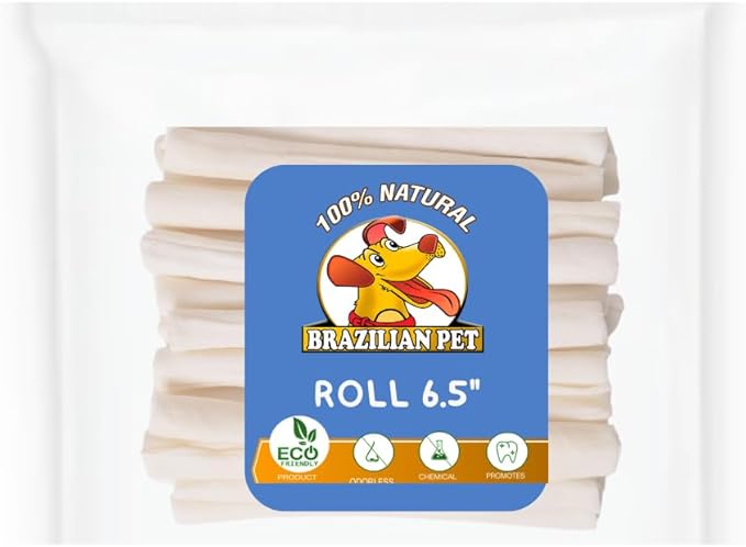 Brazilian Pet Natural Treats Rawhide Rolls Dog Chews Bones 6.5" (18 Count) for Pups and Small Dogs