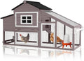 GUTINNEEN Chicken Coop with Wheels, Expandable Hen House Poultry Cage with Run, UV-Protected Roof, Divided Nesting Boxes, Easy One-Person Move, Ideal for 2 Adult Chickens or 4 Bantams, 72.3" L, Brown