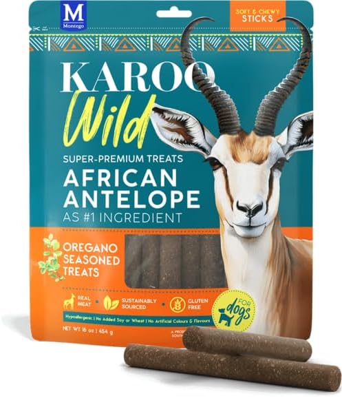 Karoo Wild Sticks Oregano Seasoned Treats for Dogs – 16 oz – Soft & Chewy Protein Sticks Made with African Antelope – Ideal for Training & Rewarding