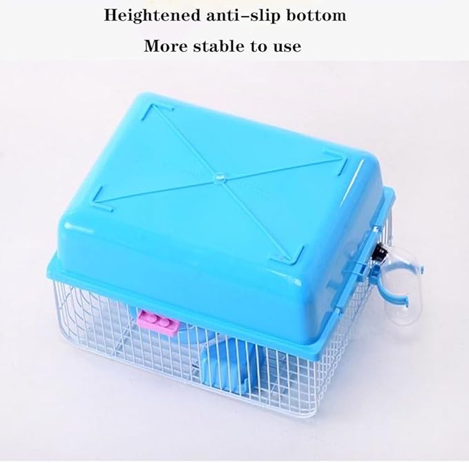 Small Pet Hamster Cage with Running Wheel Water Bottle Food Basin Portable Carrier House Mice Home Habitat for Going Out, Traveling (Blue)