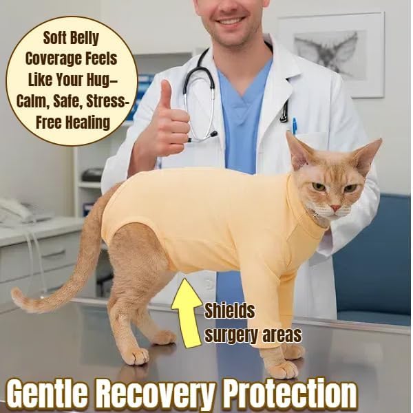 Cat Recovery Suit, Spay Suit for Female Male Cat, Breathable Cat Body Suit Post Surgery, Cone of Shame Alternative Recovery Suit for Cats to Stop Licking, Cat Outfits for Cats After Surgery(Orange, M)