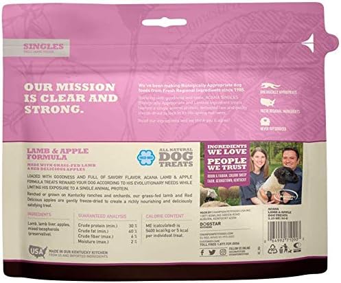 ACANA 3 Pack of Lamb & Apple Singles Dog Treats, 1.25 Ounces Each, Grain-Free, Limited Ingredient, Made in The USA