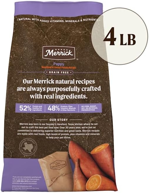 Merrick Grain Free Beef + Sweet Potato Recipe Dry Puppy Food, 4 lbs. ( packaging may vary )