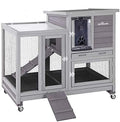 Aivituvin Rabbit Hutch, Indoor Bunny Cage with Run Outdoor Rabbit House with Two Deeper No Leak Trays - 4 Casters Include (Grey)