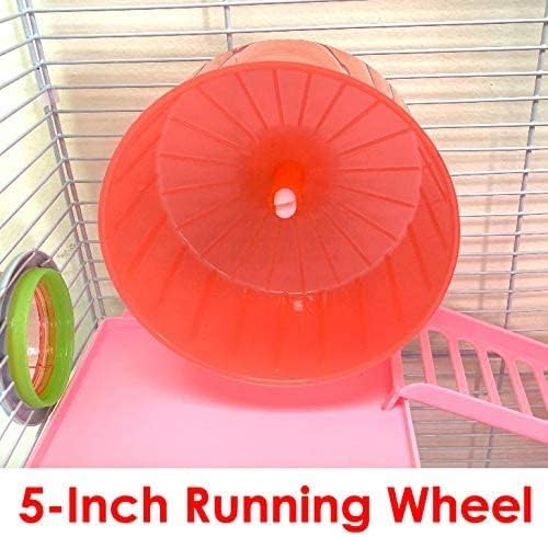 Pink Large Twin Tower Habitat Hamster Home Rodent Gerbil Mouse Mice Rat Wire Animal Cage Long Crossover Tube Expandable and Customizable with Hide House Running Wheel Food Bowl Water Bottle Deep Base