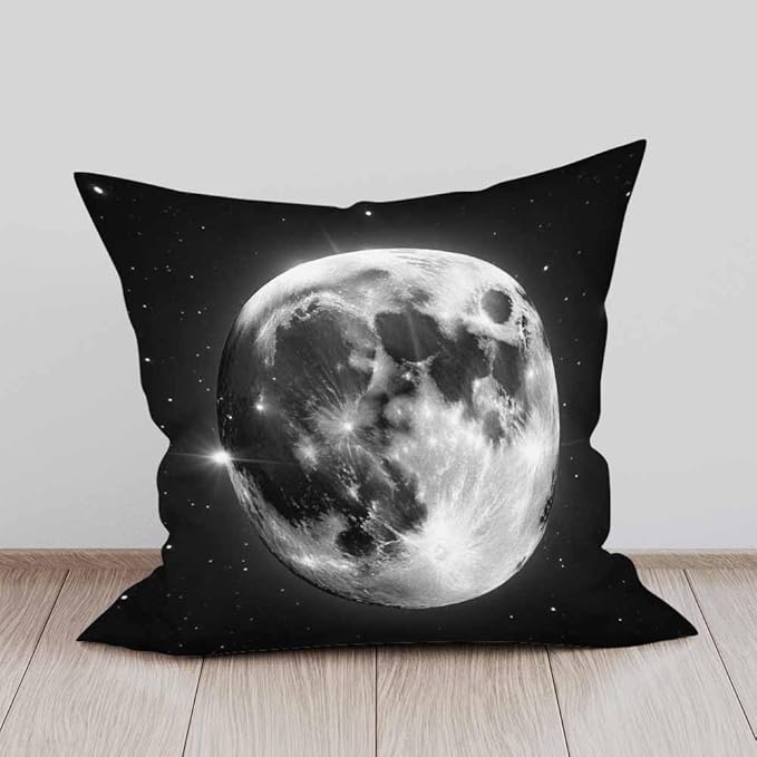 Decor Throw Pillow Case Full Moon Bright with Stars in Black Universe Set of 2 Cushion Covers 18X18 Inch for Women Men for Couch Bedroom Living