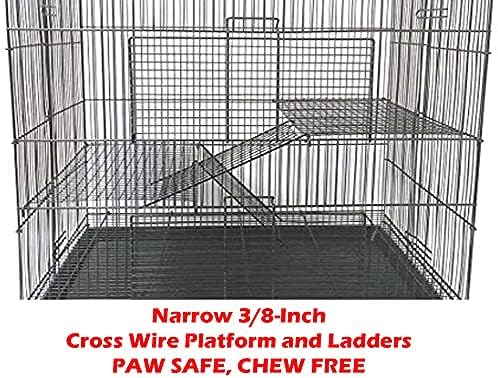 3-Level Foldable Ferret Chinchilla Sugar Glider Rats Animal Chewproof Metal Carrier Travel Cage Tight 3/8 Inch Wire Spacing Prevent Escape with Cross Shelves and Ladders Easy Clean Pull Out Tray