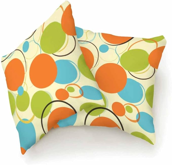 Throw Pillow Covers Retro Orange Green 1950S Mid Century Dots and Circles Seamless Pattern Set of 2 Decorative,Cushion Case for Home Sofa Chair Car for Men Women 18X18 Inch