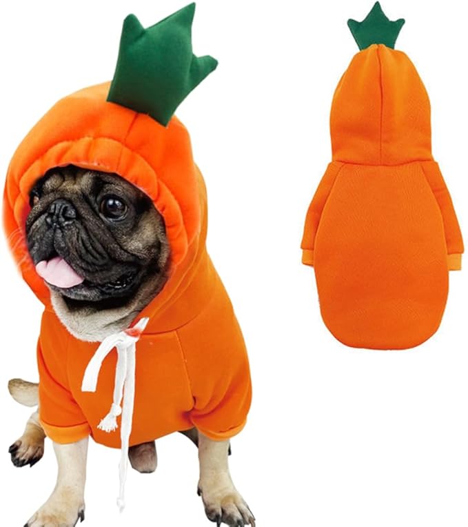 Happy Dog Hoodies - Funny Clothes for Small Dogs & Cats, Hooded Puppy Sweatshirt Coat, Winter & Halloween Outfit, Carrot Costume for Kitten, Chihuahua, Pomeranian, Yorkie (Orange, X-Large)