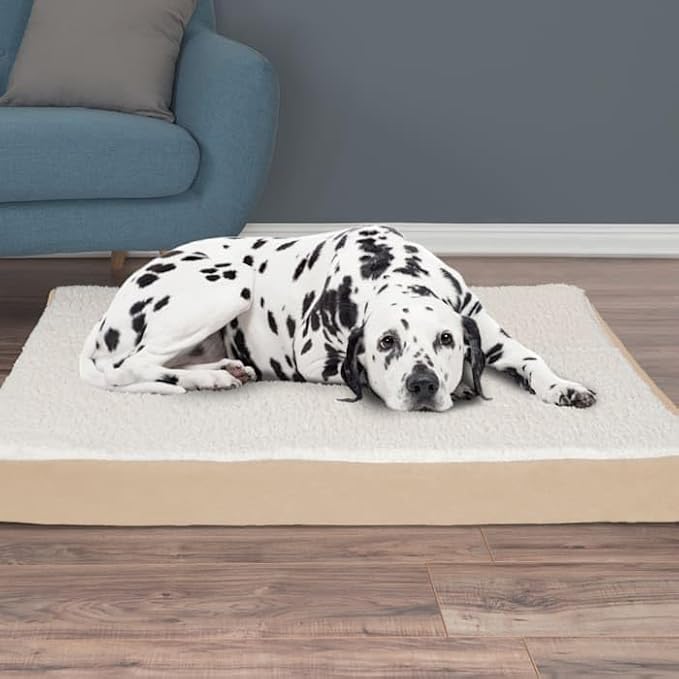PETMAKER Orthopedic Tan Sherpa Top Pet Bed with Memory Foam and Removable Cover, 44" L X 35" W X 4.75" H, X-Large, White