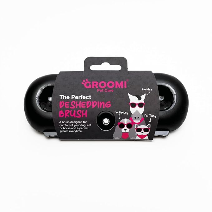 Groomi Deshedding & Grooming Brush for Dogs, Cats, Horses & Rabbits - Gentle & Effective Pet Grooming Tool, Wide Shallow Comb, Smooth Groomer
