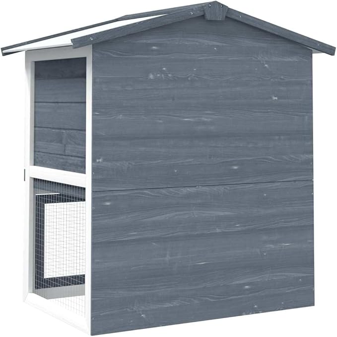 Rabbit Hutch for Outdoor and Indoor Use Solid Pine Wood Powder-Coated Iron Mesh Grey Rectangular 37x37x39in Small Animal Cage House with Double-Door Access for Rabbits Bunnies