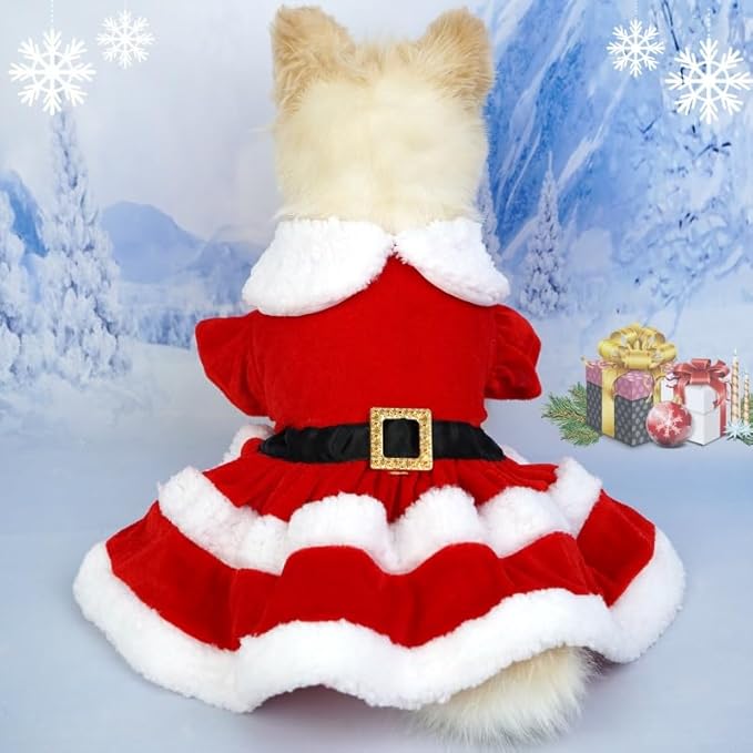 Abbie Home Christmas Dog Dress Cute Skirt, Pet Christmas Costume Cat Sparkly Sequin Clothes Girl Puppy Xmas Holiday Party Cosplay Outfit Winter Apparel for Small Dogs Cats (Red, Small)