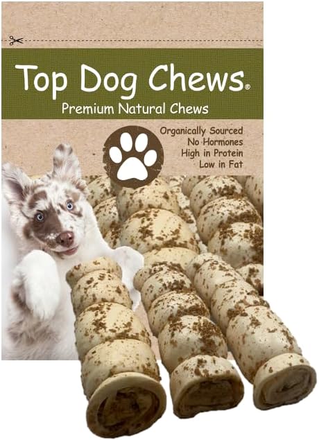 Top Dog Chews – 10” – 12” Buffalo Beef Cheek Rolls with Bully Dust Sprinkles, 3 Pack, Long Lasting Dog Bones for Aggressive Chewers, Rawhide Free Dog Treats