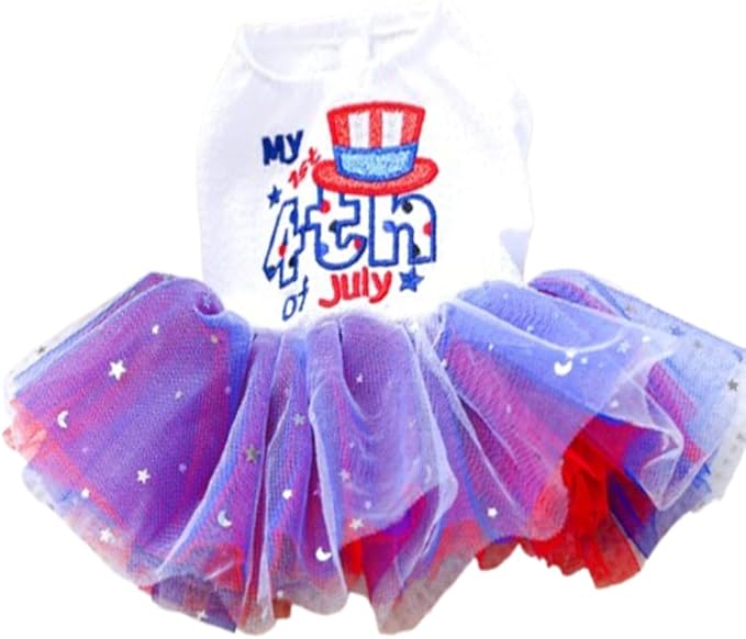 ANIAC 4th of July Girl Dog Dress with Stars Independence Puppy Clothes for Small Dog 1st Independent Day Cat Outfit Patriotic Pet Princess Tutu Skirt (Independence, Medium)