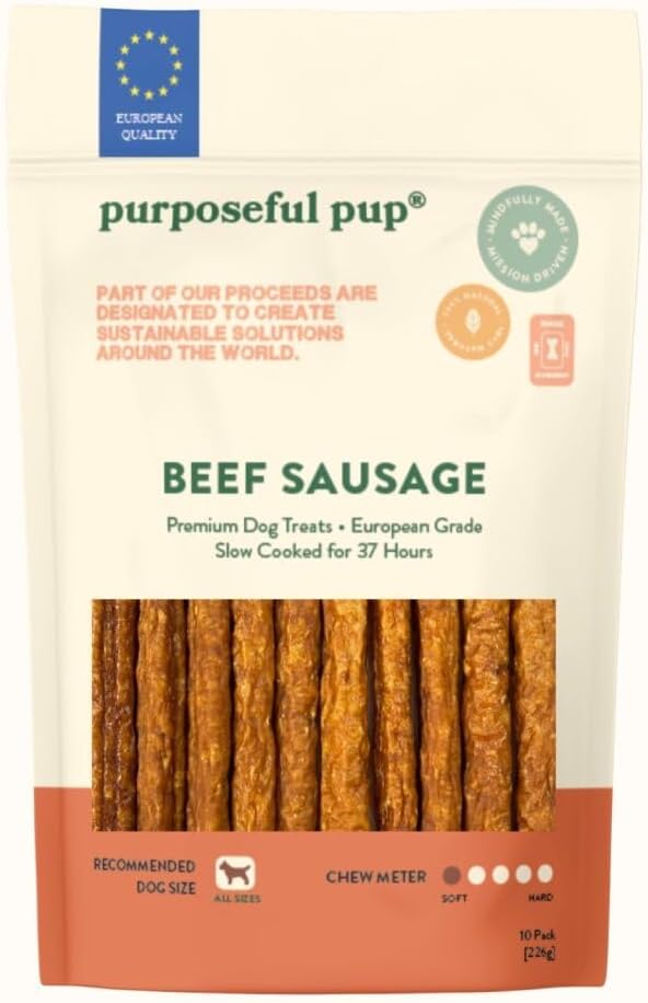 Beef Sausage Dog Treats, 10 Pack – All Natural, Single Ingredient, Grain-Free Chews for Dogs | Premium European Quality | High-Protein, Air-Dried, Healthy Snack