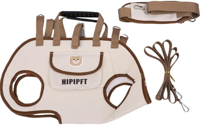 DZ Duozhan Dog Lift Harness for Small Dogs, Full Body Support Sling with Adjustable Handle for Senior Injured Disabled Pets, Hands-Free Shoulder Pet Carrier (Beige, Small)