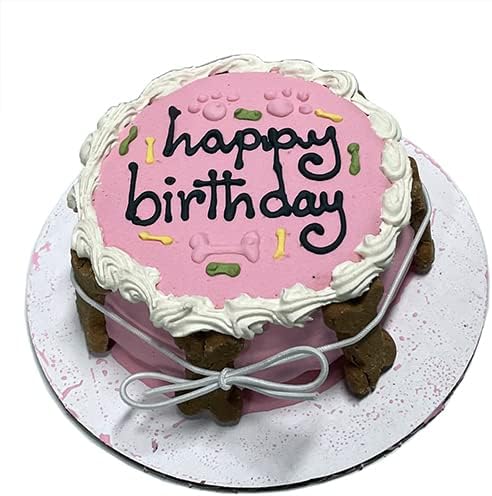 Bubba Rose Biscuit Company: Pink Dog Birthday Cake - Crunchy Biscuit Texture - Natural Gourmet Pet Treat - Dog Cake - 4.25” 1 Count - Made in The USA