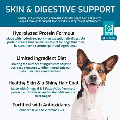 SquarePet Veterinarian Formulated Solutions Hydrolyzed Protein Skin and Digestive Support Dry Dog Food, Help with Hot Spots, Itchiness Pork Flavor 22lbs