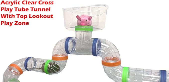 Large Clear Transparent Expandable and Customizable Habitat Dwarf Syrian Hamster Rodent Gerbil Mouse Mice Critter Cage With Top Play Zone Hide House Exercise Wheel Water Bottle Deep Acrylic Clear Base