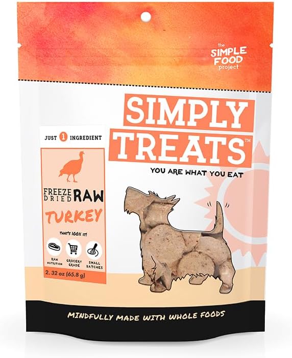 The Simple Food Project Freeze Dried Raw Dog Treats Grain Free, All Natural, with Just 1 Ingredient Turkey for Dogs Use As Training Treats for Puppies, Small, Medium, Or Large Dogs