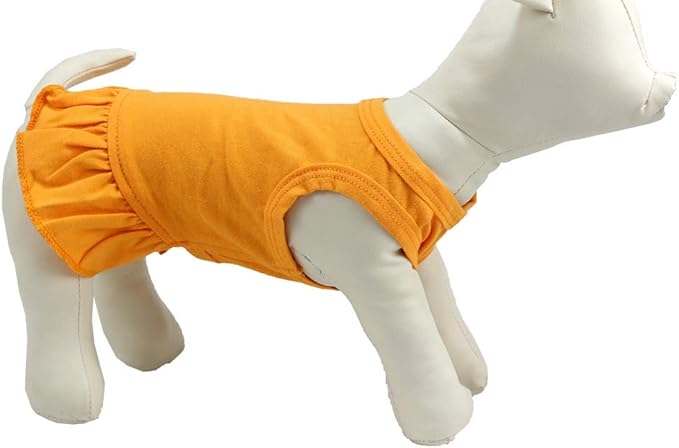 Pet Clothes Small Dog Clothing Blank Color Sport Dress T-Shirts Tee Dresses Tanks Top for Small Size Female Dogs Summer Spring Pet Costumes 100% Cotton (M, Orange)