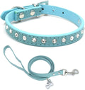 Puppy Collar and Leash with Bling Diamond, Pretty Crystal Sparkly Rhinestone Glitter Jewel Girls Cat Collars for XXS Xs Small Medium Pet Female Dogs Boys Kitten, Blue XXSmall