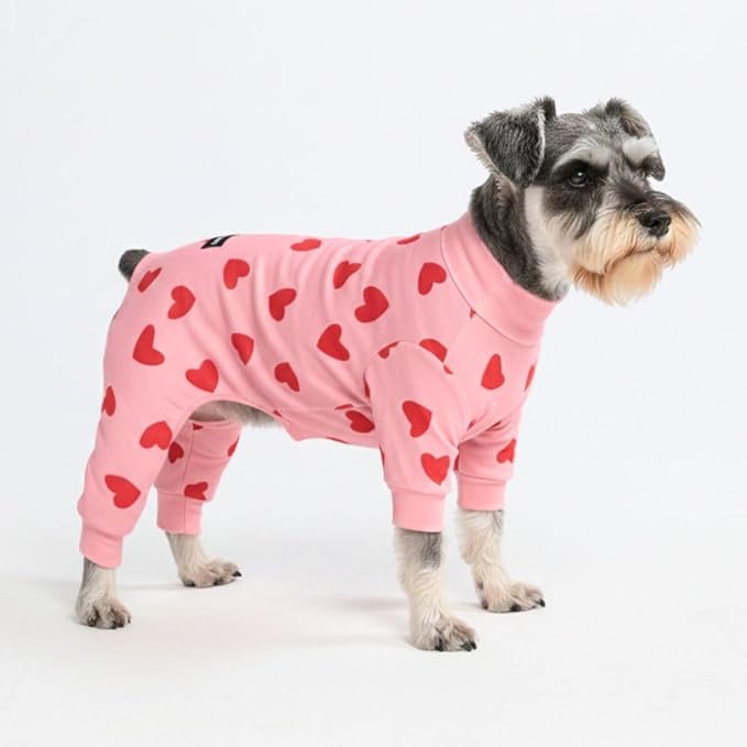Spark Paws Dog Pajama, Dog Recovery Suit Male, Onesie, Ultra-Soft and 4-Way Stretch, for Small Medium and Large Breeds - Pink Hearts - M