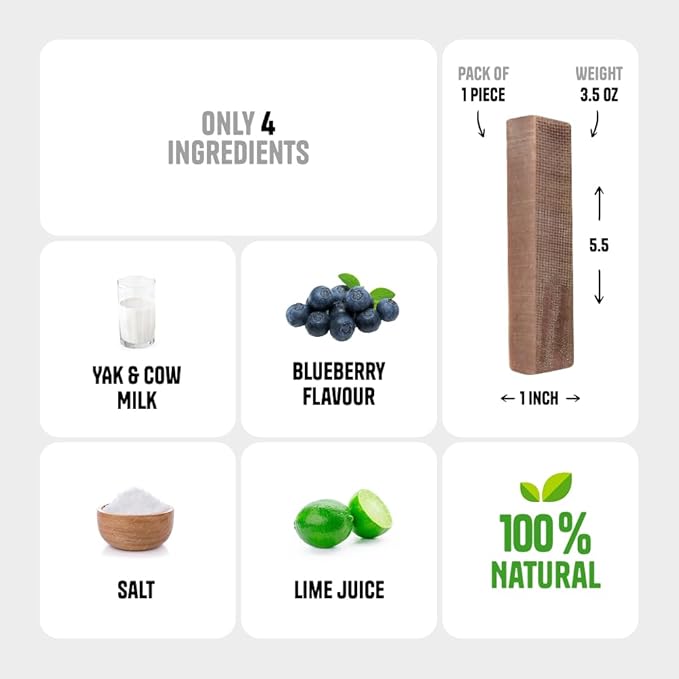 1 Large Blueberry Yak Cheese Himalayan Dog Chews - Rich Protein & Low Fat Blueberry Yak Chews for Dogs - Gluten-Free & Lactose-Free Treats for Small, Medium & Large Dogs