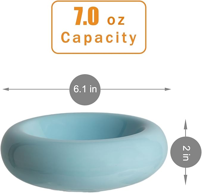 6.1 Inch Cat Bowls, 7 oz Ceramic Cat Food Bowl, Whisker Fatigue Relief Cat Bowl, Anti-Vomiting, Protect Spine, Perfect for Indoor Cats（Blue）