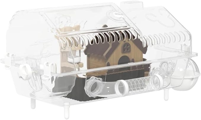 Clear Acrylic Hamster Cage, Villa-Style with Natural Wood Accessories, 8-in-1 Setup, 21.5" x 11.8" x 12.6