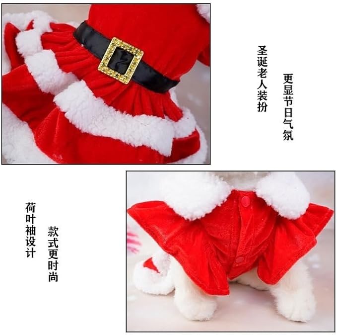 Abbie Home Christmas Dog Dress Cute Skirt, Pet Christmas Costume Cat Sparkly Sequin Clothes Girl Puppy Xmas Holiday Party Cosplay Outfit Winter Apparel for Small Dogs Cats (Red, X-Large)