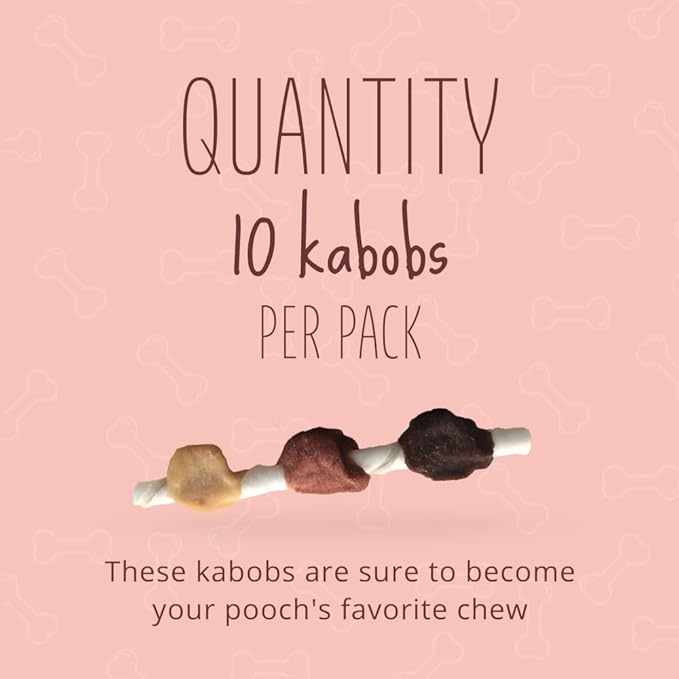Better Belly Triple Flavor Kabobs, 10 kabobs, Long-Lasting Dog Chews with Chicken, Pork and Beef