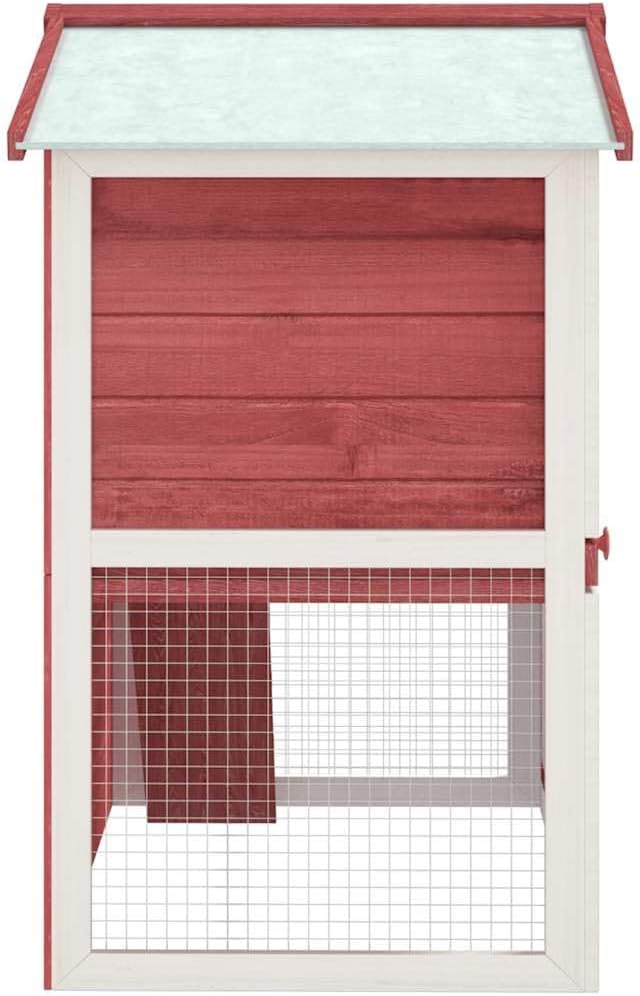 Red and White Solid Pine Outdoor Rabbit Hutch Bunny Cage House Enclosure 37 x 37 x 38.6 Inch Weather-Resistant Design with Pull-Out Tray for Garden Pet Safety